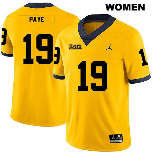 Women's NCAA Michigan Wolverines Kwity Paye #19 Yellow Jordan Brand Authentic Stitched Legend Football College Jersey TR25Y68ED